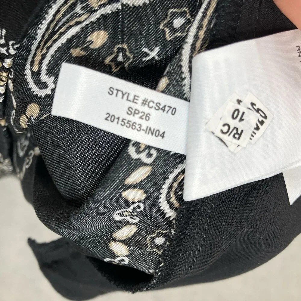 J Crew Cosmo Pants SP Petite S Black Bandana Paisley Print Wide Leg CS470